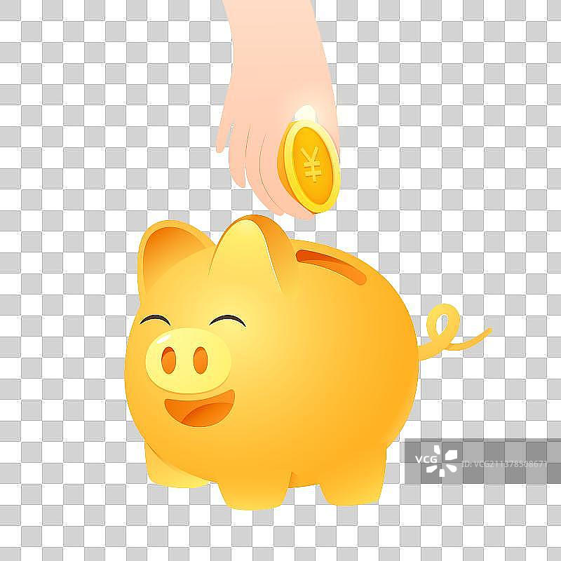 小猪存钱罐手插金币矢量插画元素图片素材