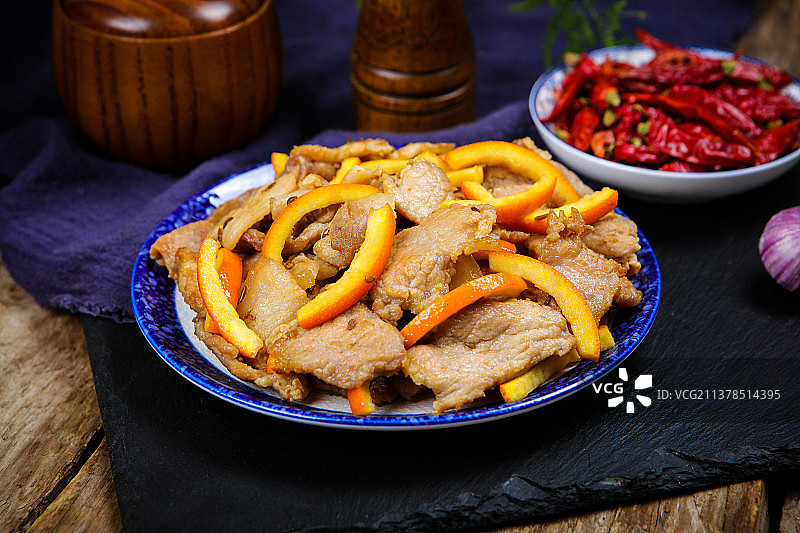 清香美味橙香肉片图片素材
