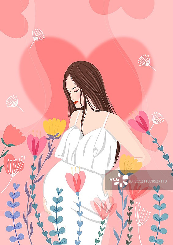 母亲节孕妇母婴花朵扁平卡通插画图片素材