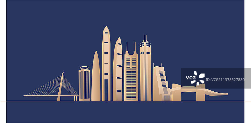 蓝金深圳天际线建筑矢量影插画，深圳庆典插画，新年双十一双十二金融插画图片素材