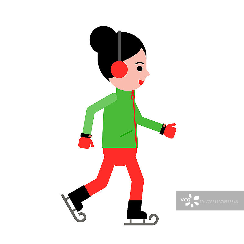 女孩滑冰扁平设计冬季图片素材