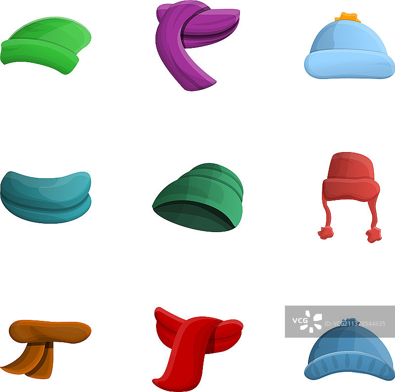 卡通风格的冬季头饰图标集图片素材