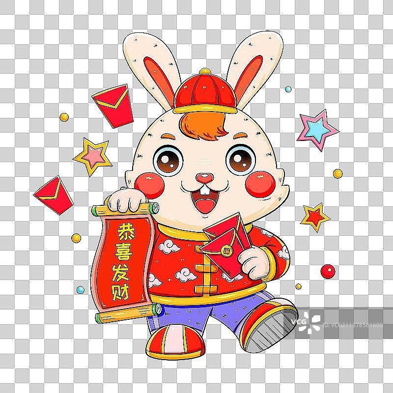 国潮兔年拜年的兔子元素图片素材
