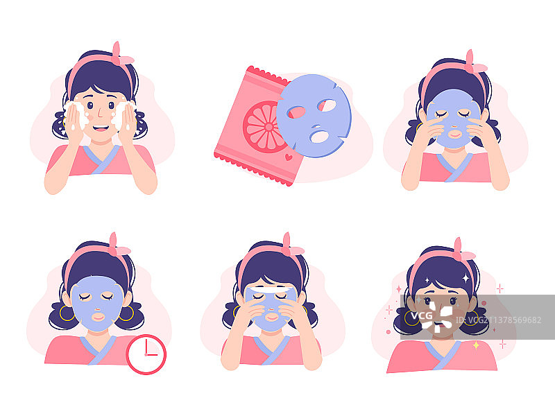 女士敷面膜步骤图片素材