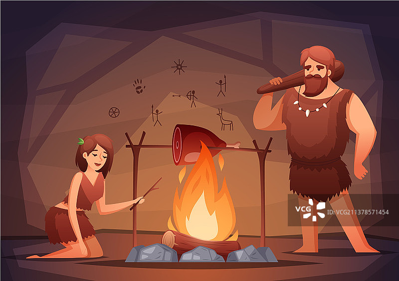 穴居人房屋扁平化构图图片素材
