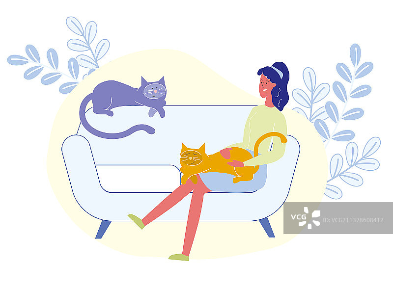 女人抱着膝盖上的猫图片素材