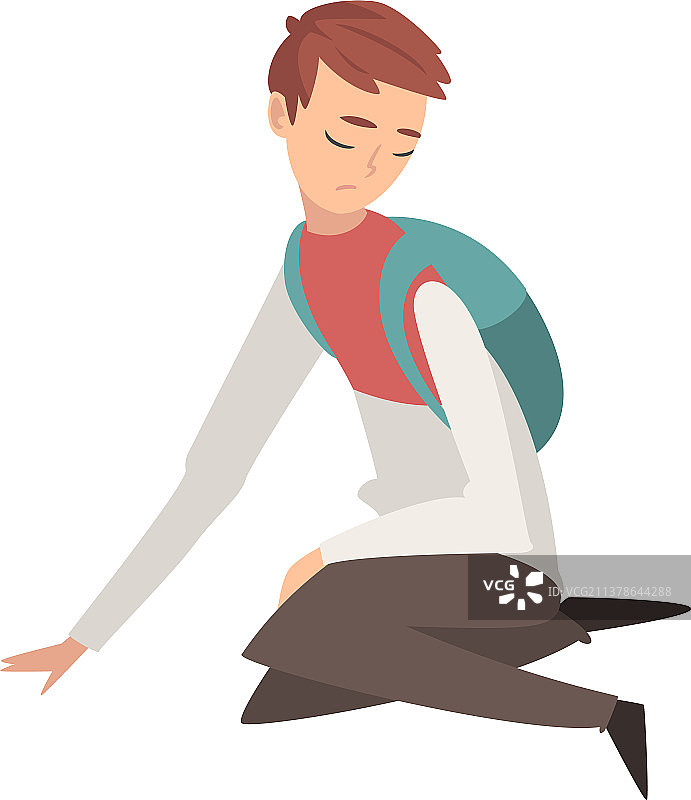 坐在地板上沮丧不高兴的悲伤男孩图片素材