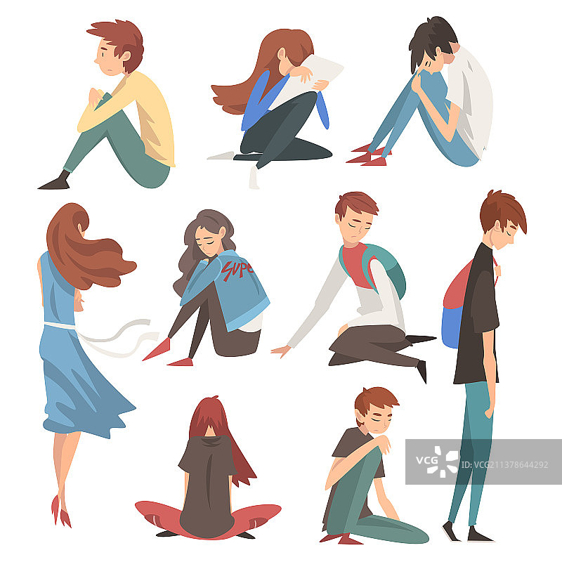 不快乐的悲伤男孩和女孩图片素材