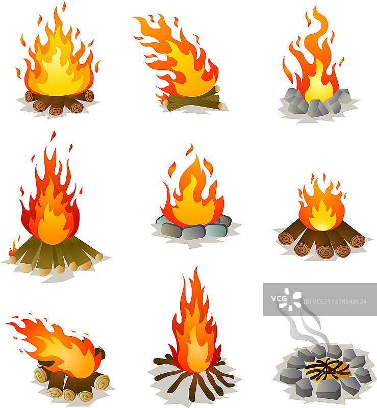 燃烧的篝火与树木图片素材