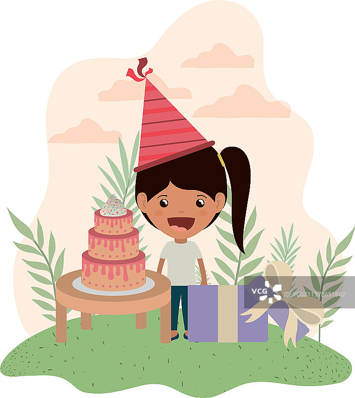 生日派对上戴着派对帽的女孩图片素材