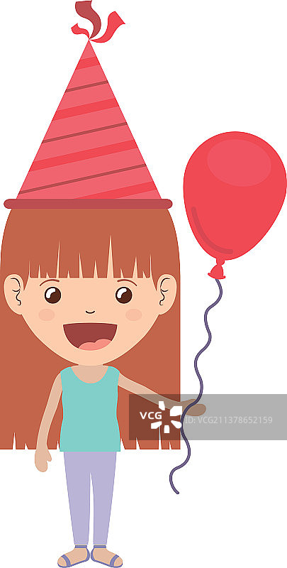 戴着派对帽和拿着氦气球的女孩图片素材