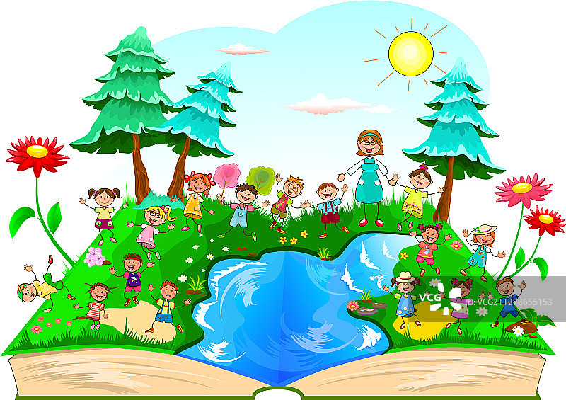 在自然中玩耍的快乐儿童图片素材