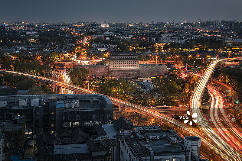 北京西城区德胜门城市风光夜景图片素材