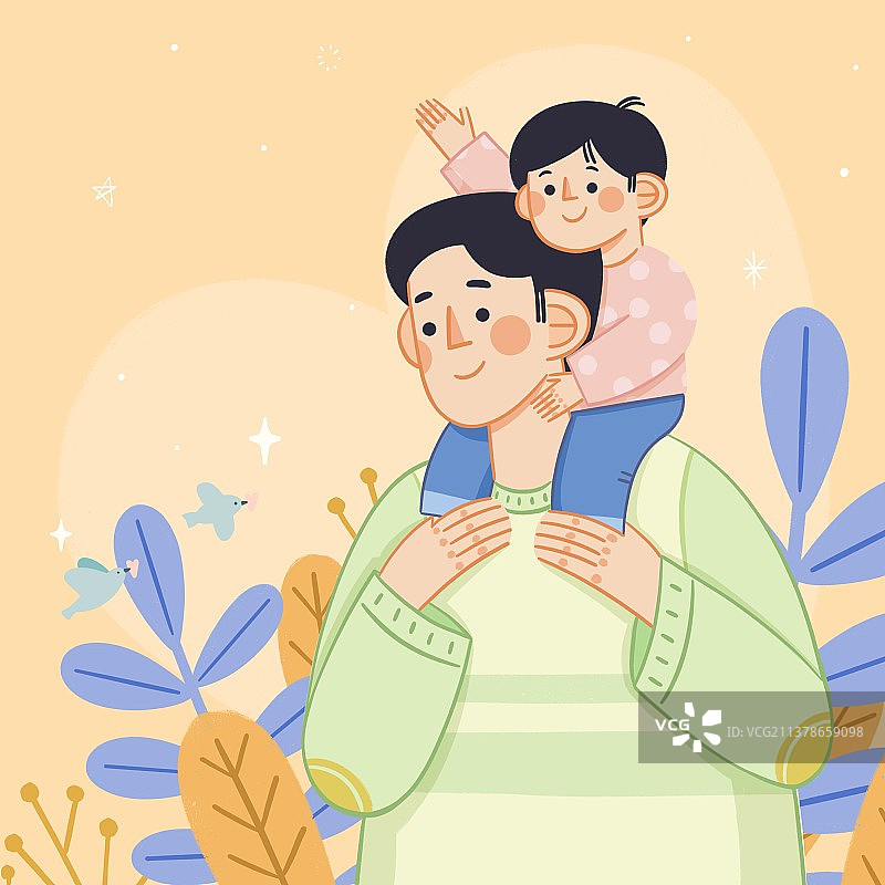 父亲节-背着孩子的爸爸图片素材