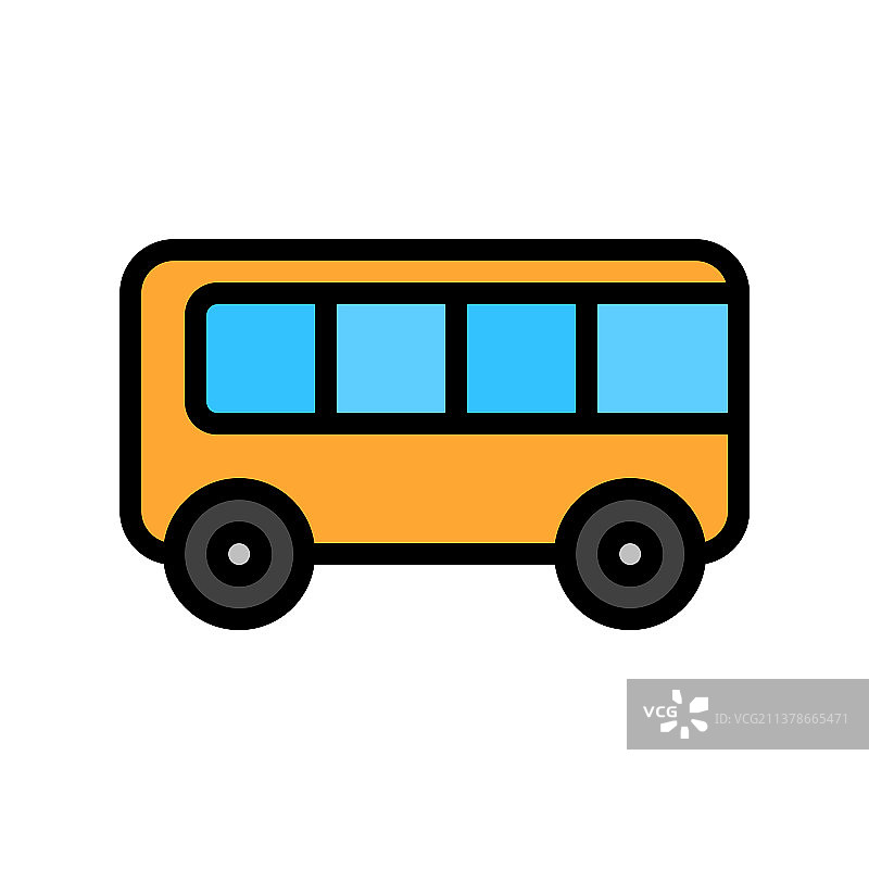 扁平风格可编辑描边巴士交通图标图片素材