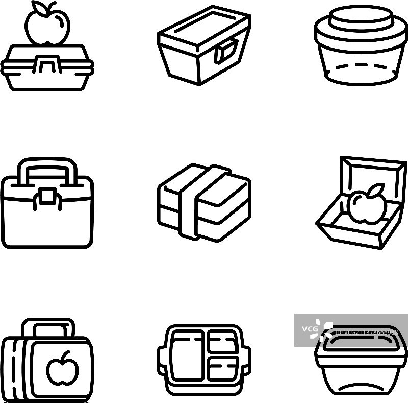 午餐盒图标集轮廓样式图片素材