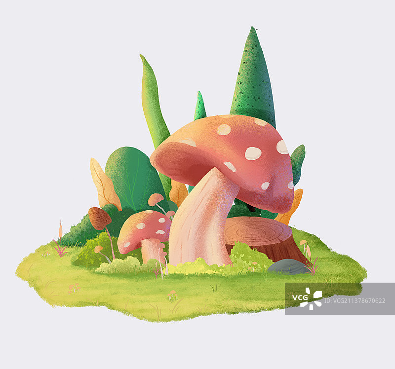 植物蘑菇手绘小场景图片素材