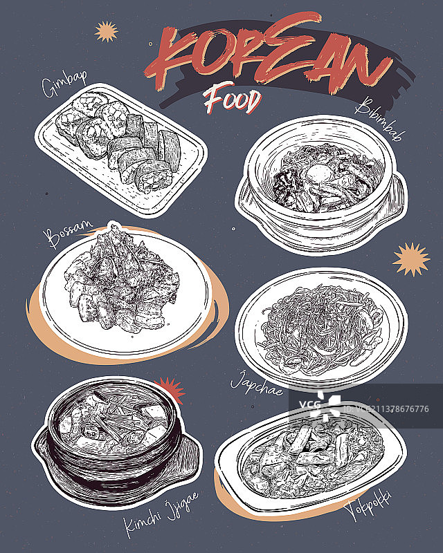 韩式料理菜单餐厅美食速写图片素材