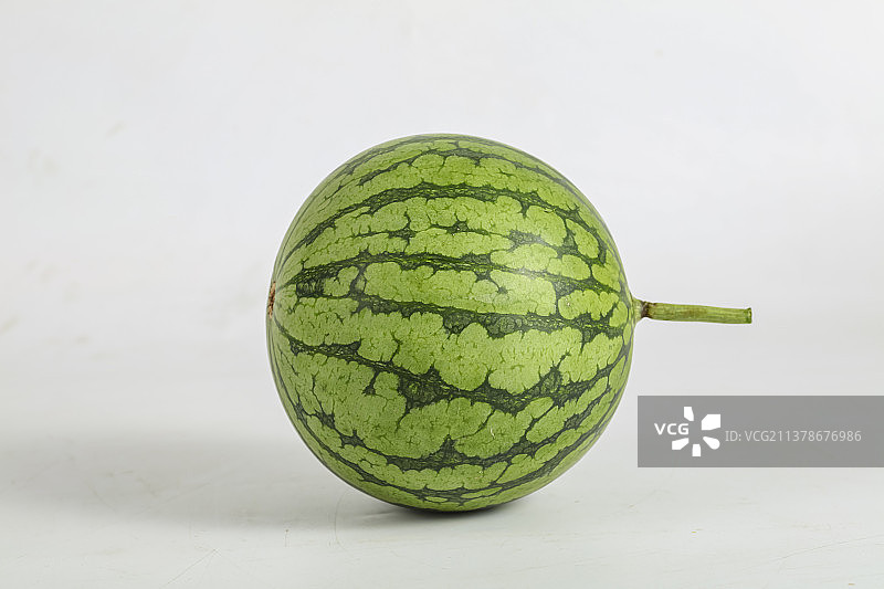 白色背景上一个绿纹西瓜图片素材