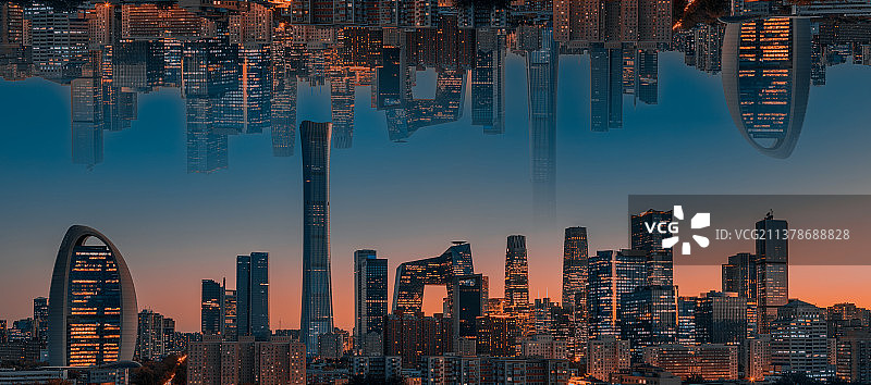 未来科技赛博朋克城市夜景，北京城市风光图片素材