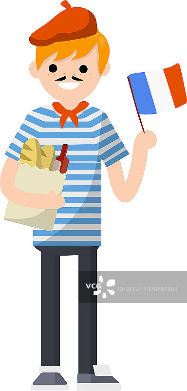 身穿条纹T恤的年轻法国男子图片素材