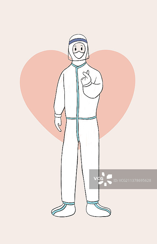 医护工作者单手比心温馨治愈插画图片素材