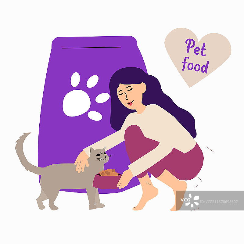 女孩用碗喂猫图片素材