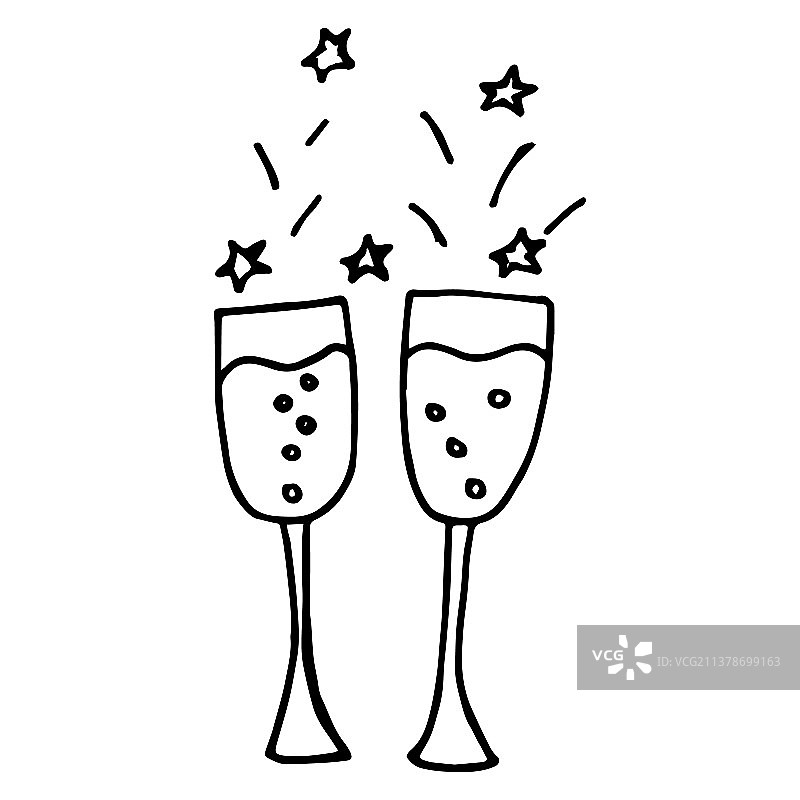 两个葡萄酒杯碰杯的连续单线画图片素材