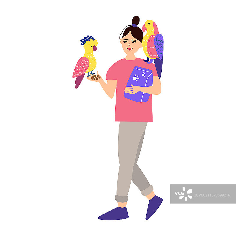 手持两只鹦鹉的女人肖像图片素材