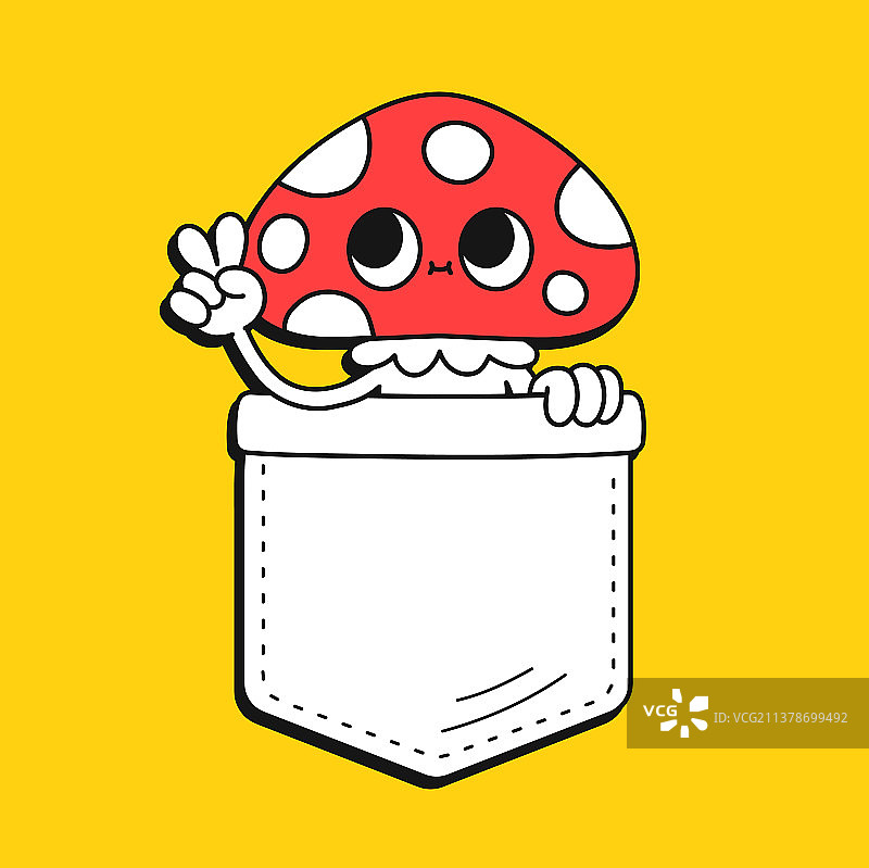 口袋T恤中的可爱有趣的卡哇伊毒蝇伞蘑菇图片素材