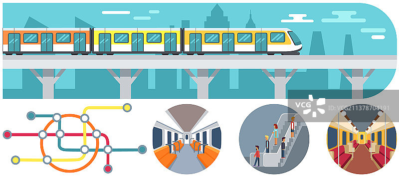 公共交通扁平化信息图地铁图图片素材
