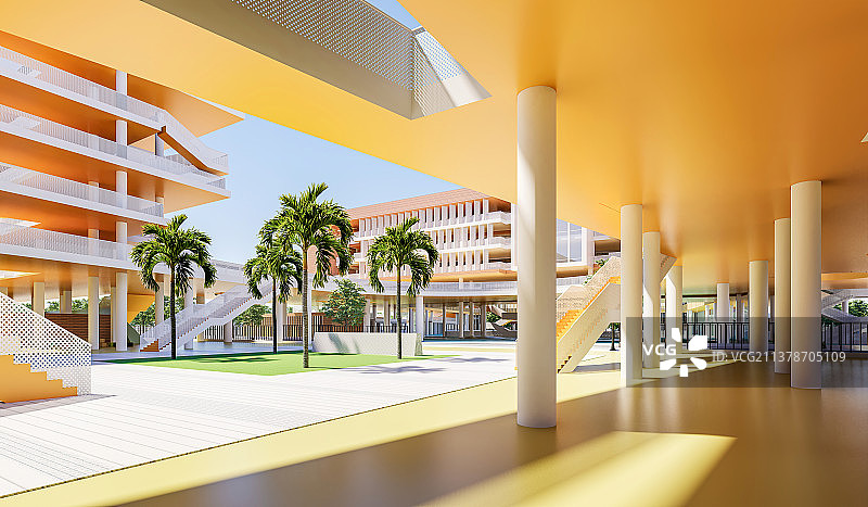 现代中学学校校园教学楼架空层图片素材