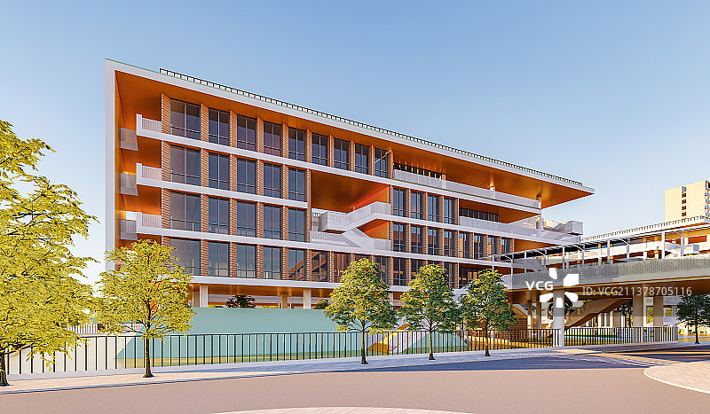 现代中学学校校园教学楼廊桥图片素材