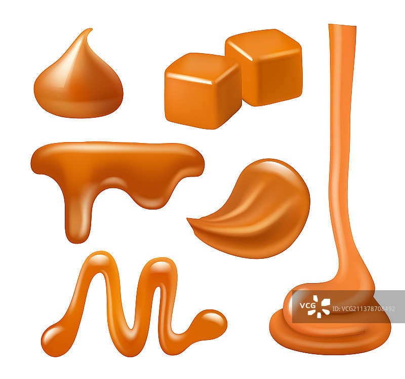 焦糖滴、液体糖果和甜点飞溅图片素材
