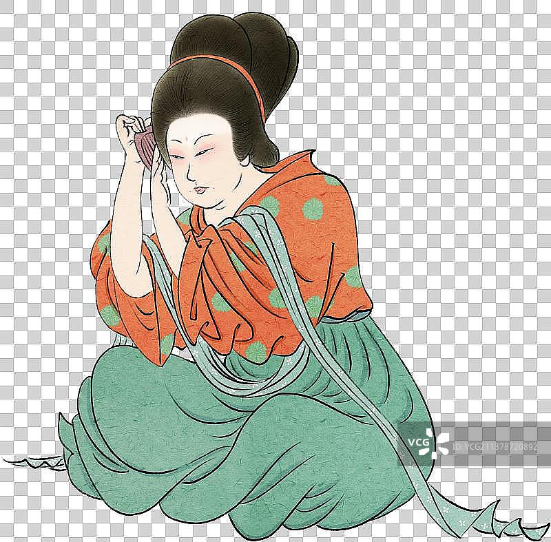 坐着梳头的唐朝美女图片素材