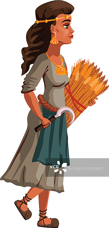 手持镰刀和麦穗的农妇图片素材