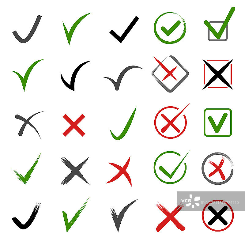 卡通复选标记按钮，拒绝或图片素材