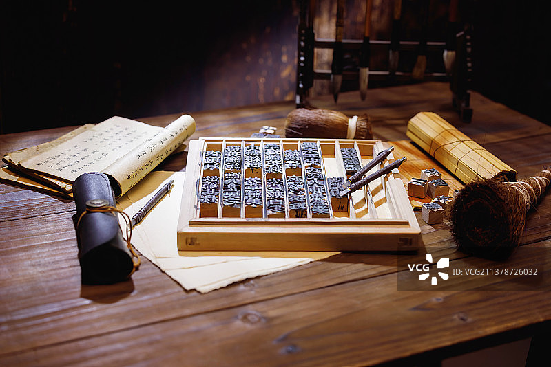 活字印刷汉字模型图片素材