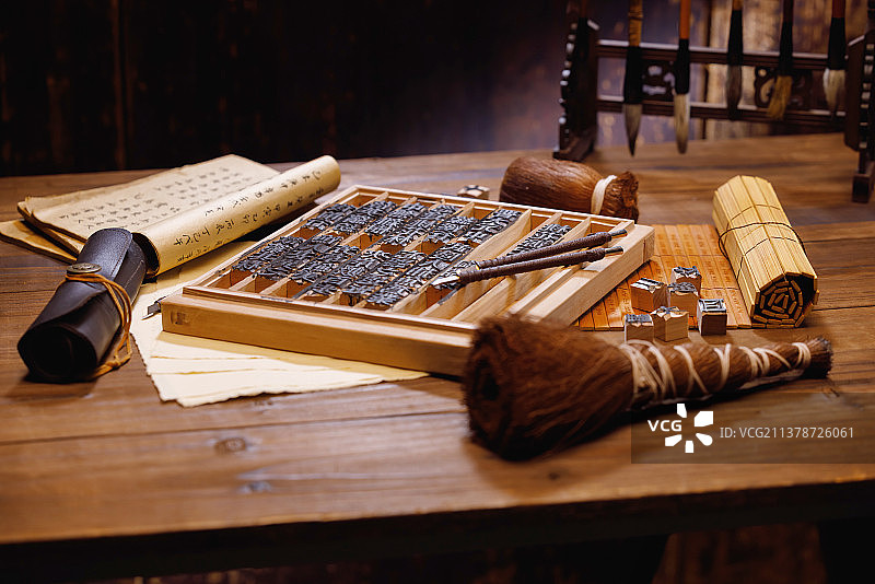 活字印刷汉字模型图片素材