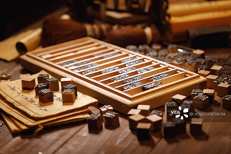 活字印刷汉字模型图片素材