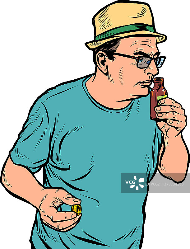 男人在闻瓶装香水或药品图片素材
