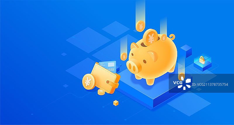 2.5D银行理财金融存钱罐矢量插画图片素材