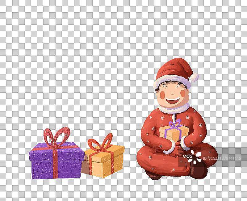 在拆圣诞节礼物的小孩插画图片素材