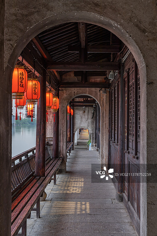 杭州余杭塘栖古镇长廊图片素材