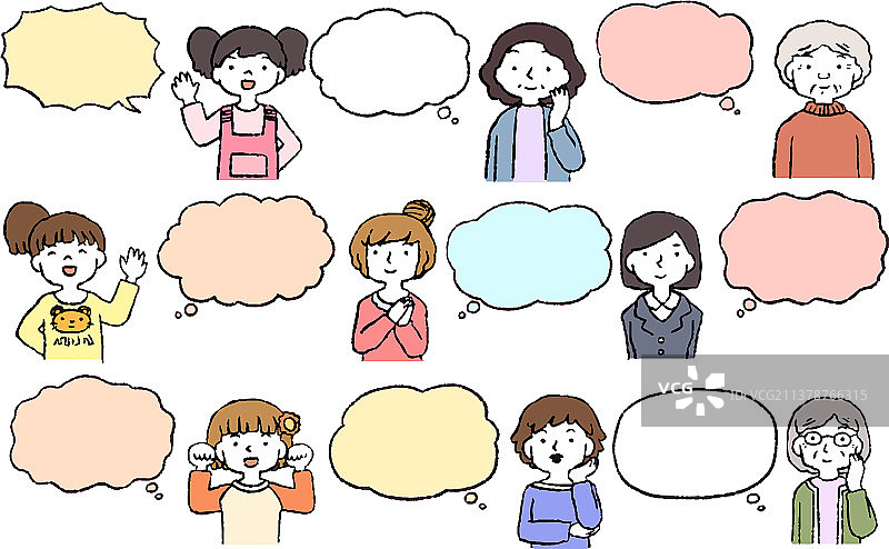 不同年龄段的女性与对话气球图片素材