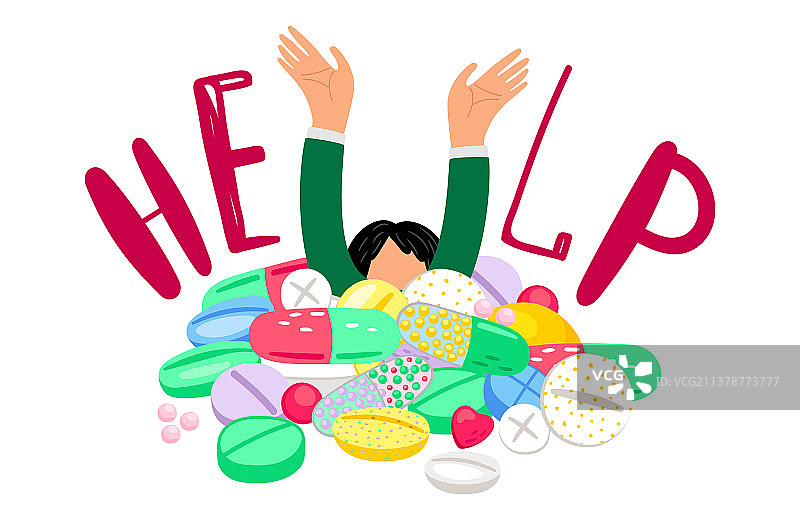 女孩深陷药丸之中图片素材