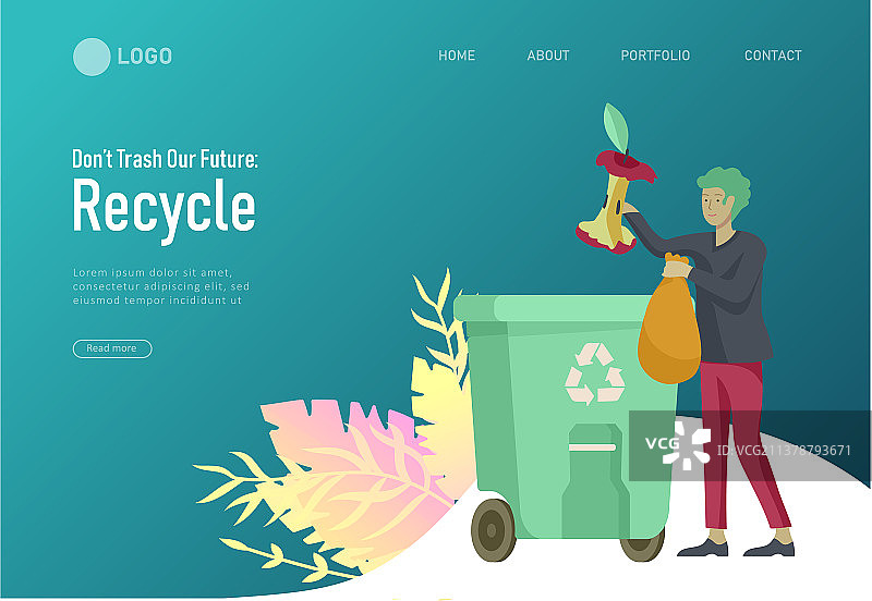 人们进行垃圾分类回收着陆页模板图片素材