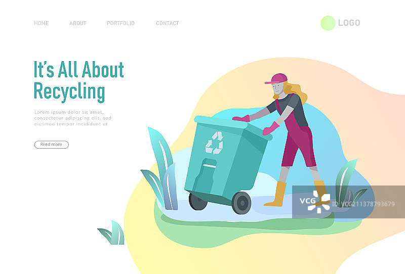 人们进行垃圾分类回收着陆页模板图片素材