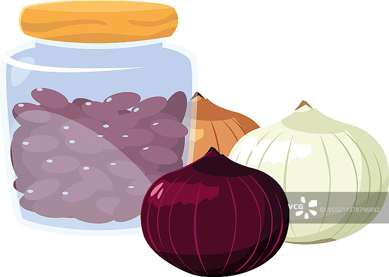 玻璃罐里的新鲜蔬菜、洋葱和豆类图片素材
