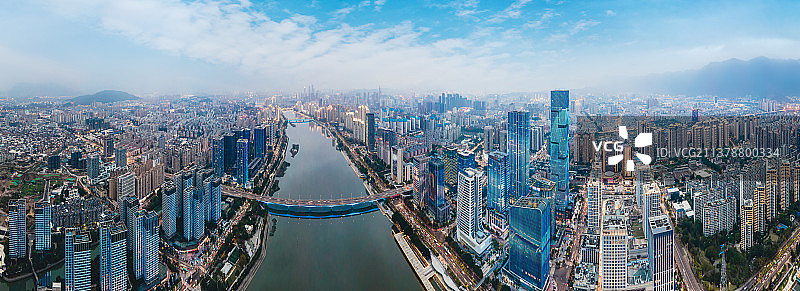 航拍福州闽江北岸金融街夜色图片素材